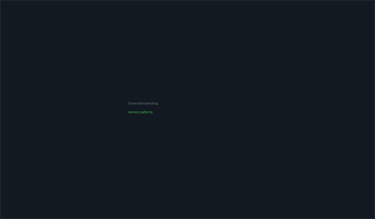 The Memory pane with the Patterns tab open, the memory-brief preview in the right rail, and the scope chip in the header